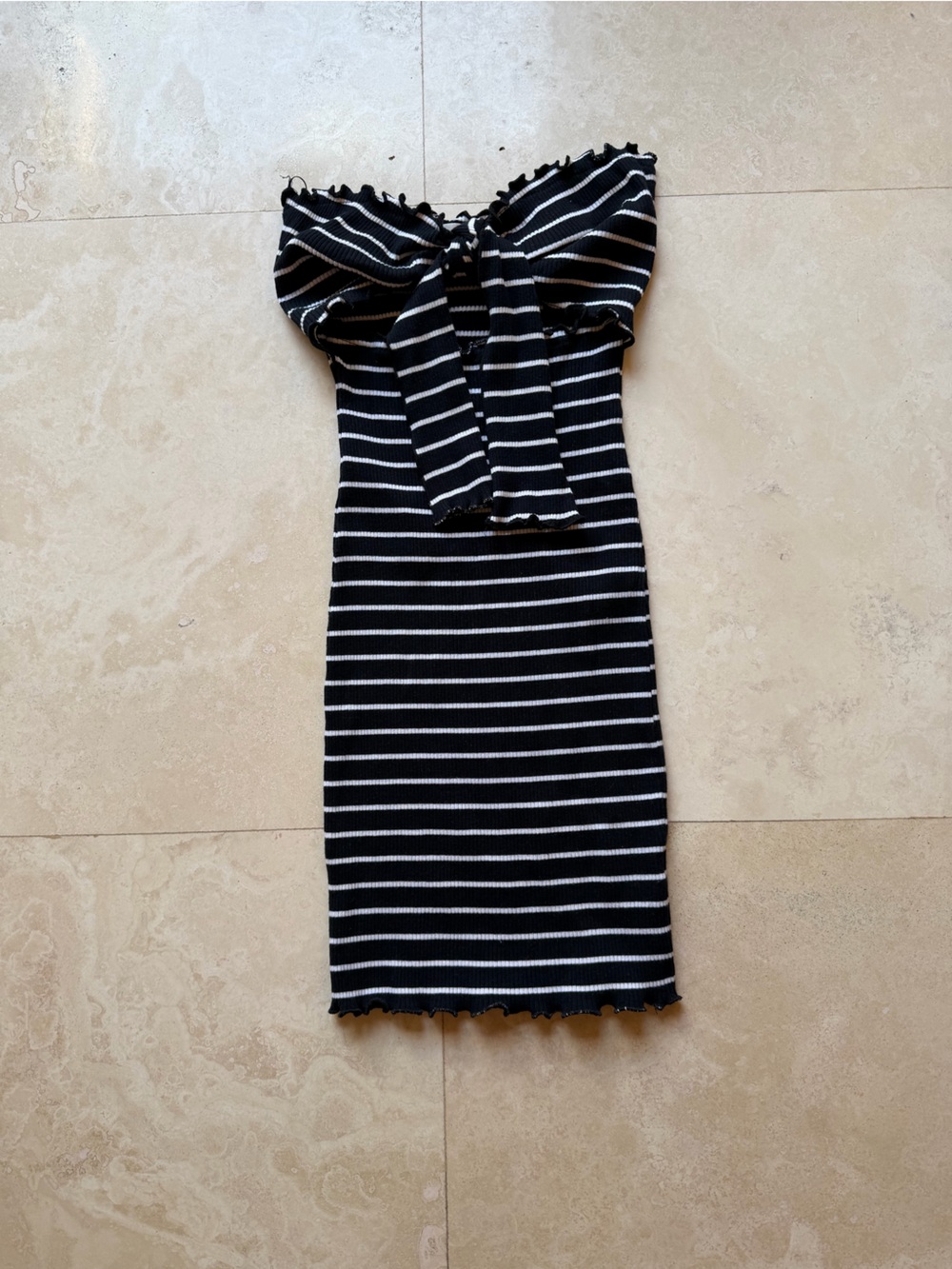 Avenue Black & White Striped Kids Skirt with Lettuce Hem